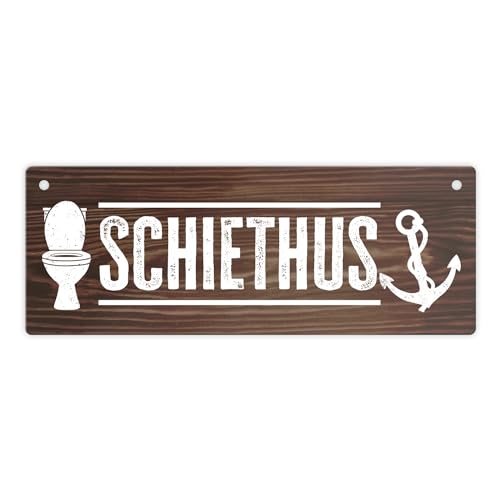 Schiethus Plattdeutsch Metallschild für die Toilette in braun Blechschild in Holzoptik mit lustigem Spruch für die Toilette in Dialekt Friesisch WC Klo Dekoration norddeutsch von speecheese