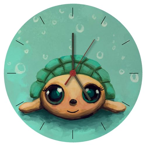Schildkröte in Wasserfarbenoptik Wanduhr schöne Uhr für das Kinderzimmer mit niedlicher Schildkröte als Deko fürs Kinderzimmer von Kleinkindern von speecheese