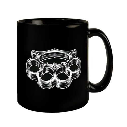 Schlagring Tasse in Schwarz Schlagring Kaffeebecher Schwarz mit silberner Abbildung eines Schlagrings - witzige SchlagringTasse von speecheese