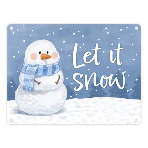 Schneemann im Winter Metallschild in 15x20 cm mit Spruch Let it snow ein winterliches Schild für die Weihnachtszeit Weihnachten Schnee Blechschild von speecheese