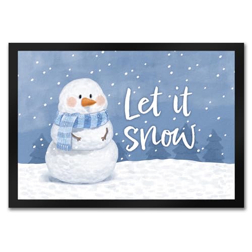 Schneemann im Wintersturm Fußmatte in 35x50 cm mit Spruch Let it Snow EIN bunter Türvorleger für die Eingangstüre Schnee Schneeflocken Fußabstreifer Winter Türmatte Weihnachten Tür von speecheese