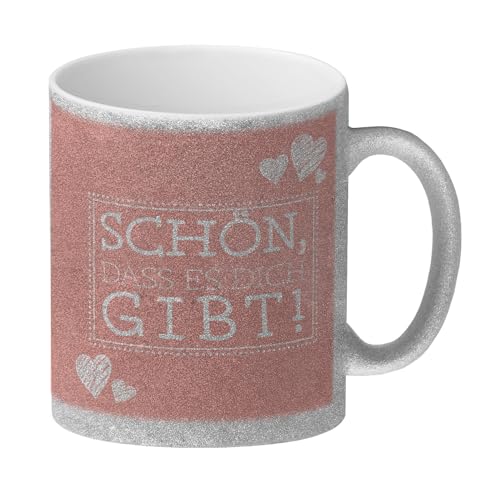 Schön, dass es dich gibt Glitzer-Kaffeebecher in pink mit Herzchen Tasse Geschenk für jemanden den man mag um sich zu bedanken dass es die Person gibt für die beste Freundin von speecheese