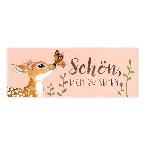 Schön dich zu sehen Metallschild mit niedlichem Reh ein herbstliches Schild für Naturfreunde Reh Motiv Aquarell Zeichnung Frauen Natur Blechschild Geburtstag Aluminiumblech Wald von speecheese