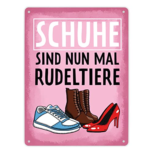 Schuhe sind nun mal Rudeltiere Metallschild XL in 21x28 cm für Frauen in rosa witziges Blechschild für den Schuhschrank als Geschenk für Schuhfans weil: man kann nicht zu viele von speecheese