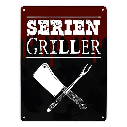 Seriengriller Metallschild XL in 21x28 cm für den Grill als Gartendeko lustiges Blechschild für die BBQ Grillstation Geschenkidee für Grillparty Grillmeister von speecheese