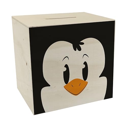 Spardose aus Holz mit niedlichem Pinguin-Gesicht - für kleine Kinder eine lustige Geschenkidee für Deine Kinder um Ihr Taschengeld in einem besonderen Sparschwein mit Tiergesicht von speecheese