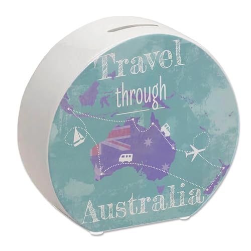 Spardose mit Australien Karte und Spruch - travel Through Australien als Geschenk für Urlauber die durch Australien Reisen wollen und Geld für den Flug und die Unterkunft brauchen von speecheese