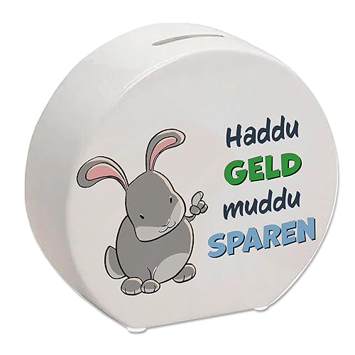 Spardose mit Hasenmotiv und lustigem Spruch - Haddu Geld muddu sparen Geschenkidee Nicht nur für Kinder auch für Erwachsene mit Humor Dank Hase auch zu Ostern EIN lustiges Geschenk von speecheese