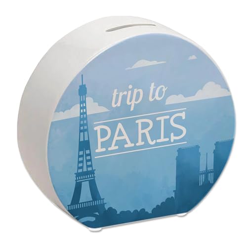 Spardose mit schönem Motiv und Text - Trip to Paris in blau Spardose für den nächsten Städtetrip nach Paris als Geschenk für Menschen die gerne und viel um die Welt Reisen von speecheese