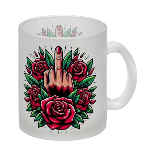 Stinkefinger Rosen - Ich hasse Menschen Glas Tasse Provokative Geste im Paar Beleidigung mit Blütenhand Blumen Hände von speecheese