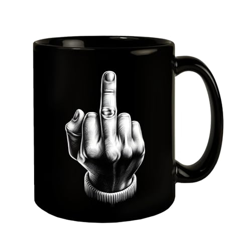 Stinkefinger Tasse schwarz in Schwarz Zeichne Aufmerksamkeit mit Stilisierter Geste Beleidigend Mittelfinger Zeigen Provokante Stinkefinger Tasse schwarz in Schwarz von speecheese