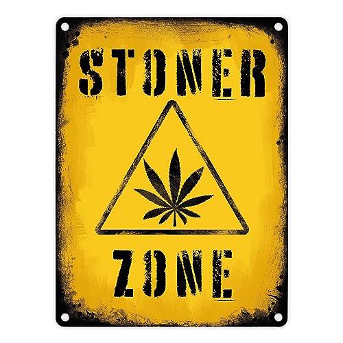 Stoner Zone Metallschild in 15x20 cm mit Marihuanablatt witziges Warnschild für die Zimmertüre mit Grasblatt im Used-Look von speecheese