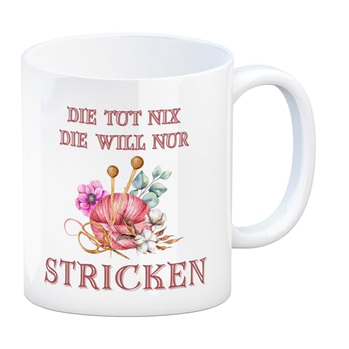 Stricken Kaffeebecher mit Spruch Die tut nix die will nur stricken Lustige Strick-Tasse Perfekt für Wolle Nähen Entspannung Stricknadeln Schere von speecheese