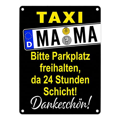 Taxi Mama Metallschild in 15x20 cm in Schwarz-Gelb zum Thema Mutter sein Familie Metall-Schild Kinder Blechschild Mutter Aluminium Schild Taxi von speecheese