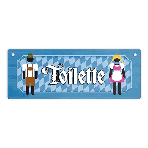 Toilette Metallschild auf bayrische Art ein dekoratives Blechschild mit Trachtenmotiv für Toilette oder Badezimmer in Restaurants, Gaststätten oder Zuhause von speecheese