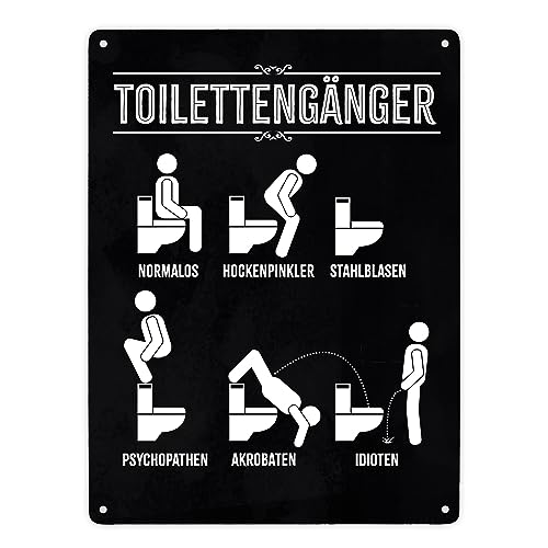 Toilettengänger Metallschild XXL in 28x38 cm mit witzigem Motiv Blechschild für die Toilette mit lustigem Look in Schwarz Dekoration für das Klo Badezimmer Schild witzige Deko WC von speecheese