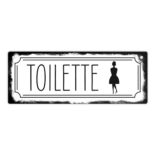 Toilettenschild mit Frau Metallschild L in 10,5x28cm in Retrooptik ein schönes Blechschild um den Eingang oder den Weg zu deiner Toilette zu verschönern und den Gästen den Weg zu von speecheese