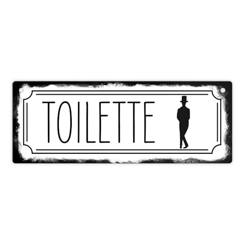 Toilettenschild mit Mann Metallschild L in 10,5x28cm in Retrooptik ein schönes Blechschild um den Eingang oder den Weg zu deiner Toilette zu verschönern und den Gästen den Weg zu von speecheese