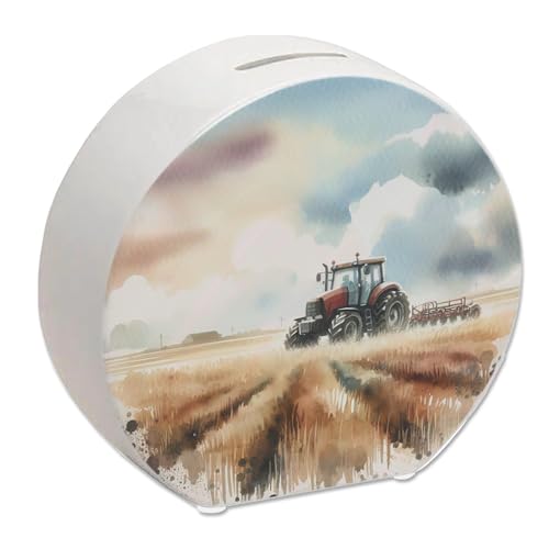 Traktor auf dem Feld Spardose Bauernhofgerät für Landwirtschaft Acker Ernte Agrar Landmaschine Bodenbearbeitung Geschenk von speecheese