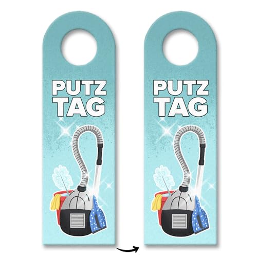 Türhänger 10er Set für den Putztag in blau mit Staubsauger Motiv Türschild um WG Mitbewohnern oder Mieter daran zu erinnern, dass heute Putztag oder Kehrwoche ist und sie sauber von speecheese