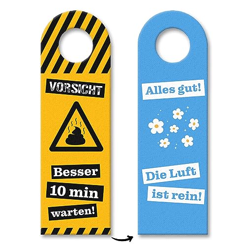 Vorsicht Gestank - Luft ist rein Türhänger 3er Set lustiger Türanhänger mit Warnung oder Blumenmotiv für Toiletten, Badezimmer für WGs oder Zuhause von speecheese