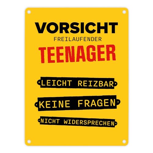Vorsicht freilaufender Teenager Metallschild in 15x20 cm Warnschild für pubertierende Teens mit witzigen Sprüchen für die Zimmertüre von speecheese