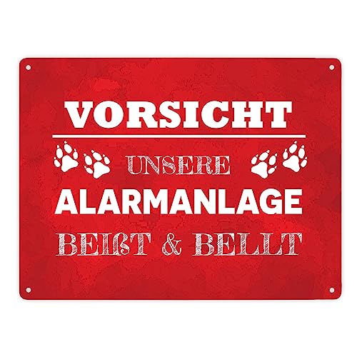 Vorsicht unsere Alarmanlage beißt & bellt Metallschild XXL in 28x38 cm in Rot Dekoration lustiger Spruch Hund Haustier Warnung Einbrecher Hundefreund Geschenkidee Vorsicht unsere Alarmanlage beißt & bellt Metallschild XXL in 28x38 cm in Rot Dekoration lustiger Spruch Hund Haustier Warnung Einbrecher Hundefreund Geschenkidee von speecheese