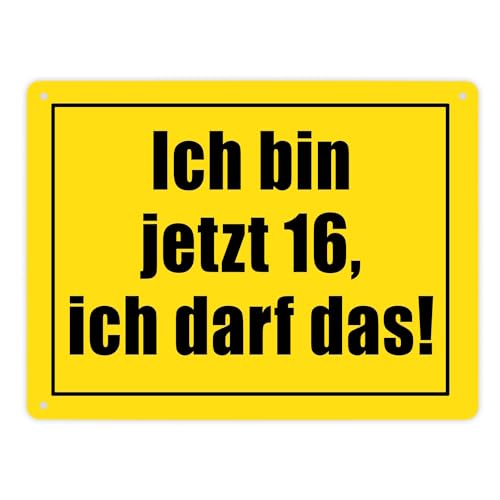 Warnschild Metallschild XL in 21x28 cm mit Spruch Ich bin jetzt 16 ich darf das ein knalliges Schild für Teenager 16 Jahre lustiges Geburtstag Spruch Blechschild Pubertät Sprüche von speecheese