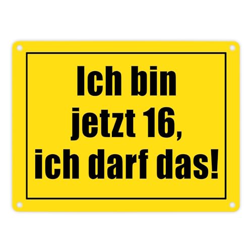 Warnschild Metallschild in 15x20 cm mit Spruch Ich bin jetzt 16 ich darf das ein knalliges Schild für Teenager 16 Jahre lustiges Geburtstag Spruch Blechschild Pubertät Sprüche von speecheese