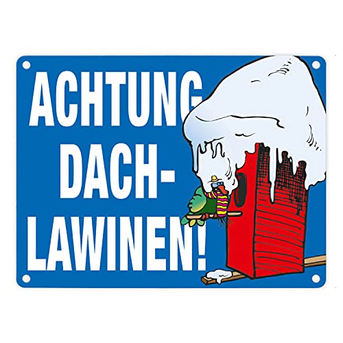 Warnschild für den Winter in blau Achtung Dachlawinen! Mit Comic Vogelhaus Gefahr Metall-Schild Dachlawine Aluschild Winter Blechschild Schnee Vogelhäuschen Vogel Winterdienst von speecheese