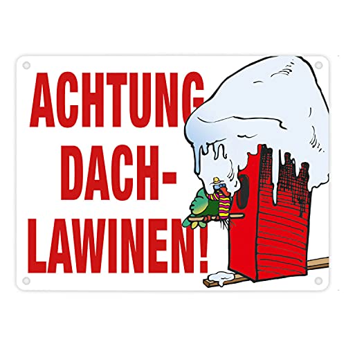 Warnschild für den Winter in rot Achtung Dachlawinen! Mit Comic Vogelhaus Gefahr Metall-Schild Dachlawine Aluschild Winter Blechschild Schnee Vogelhäuschen Vogel Winterdienst von speecheese