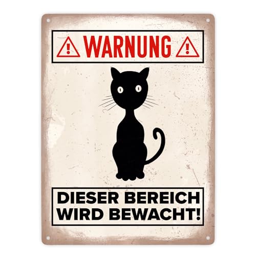 Warnung Bereich wird bewacht Metallschild XXL in 28x38 cm mit Katzen Silhouette witziges Blechschild für Katzenhalter lustige Warnung vor der Katze Warnung Bereich wird bewacht Metallschild XXL in 28x38 cm mit Katzen Silhouette witziges Blechschild für Katzenhalter lustige Warnung vor der Katze von speecheese