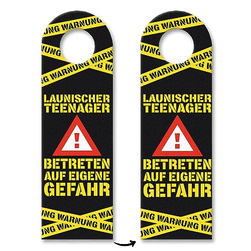 Warnung Launischer Teenager Türhänger mit Warnzeichen in schwarz Betreten auf eigene Gefahr für Jugendliche die oft genervt oder zickig sind um den Eltern zu zeigen wie die Laune gerade ist von speecheese