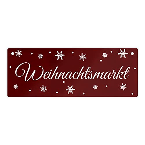 Weihnachtsmarkt Metallschild XL Dank der 2 vorgebohrten Löcher lässt sich das Metallschild einfach montieren. mit Weihnachten Motiv von speecheese