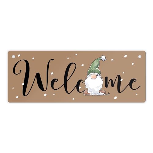 Welcome Metallschild L in 10,5x28cm mit bärtigem Wichtel ein dekoratives Willkommensschild für die Weihnachtszeit lustiges Wichtel Frauen Schild Cartoon Comic Zwerg Zuhause von speecheese