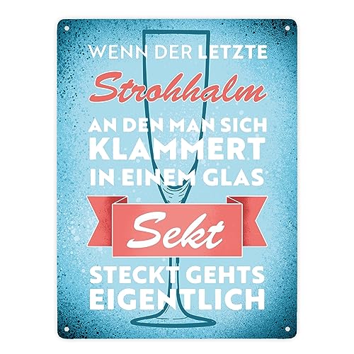 Wenn der letzte Strohhalm in einem Glas Sekt steckt Metallschild XXL in 28x38 cm gehts eigentlich lustiges Blechschild mit Sektspruch für alle die gerne Sekt und Champagner trinken von speecheese