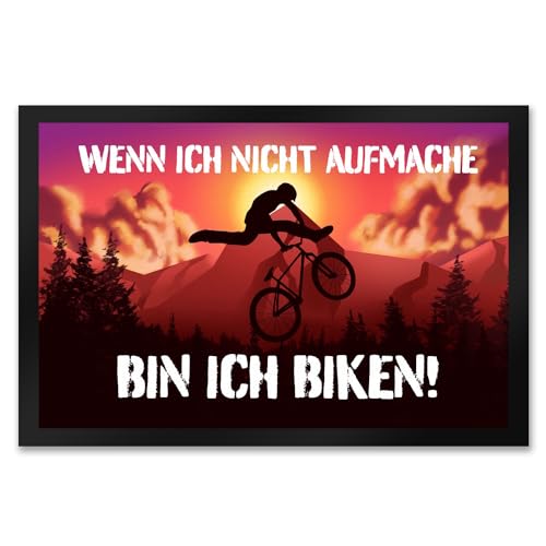 Wenn ich Nicht aufmache Bin ich Biken Fußmatte XXL in 50x75 cm mit Mountainbiker witziger Fußabtreter mit Spruch als Geschenk für Mountinbike Fans und Fahrradfahrer die Downhill in von speecheese