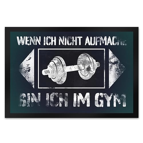 Wenn ich Nicht aufmache Bin ich im Gym Fußmatte XL in 40x60 cm mit Hantel witziger Fußabtreter mit Spruch als Geschenk für Bodybuilder und Sportler die EIN Stück Fitnessstudio von speecheese