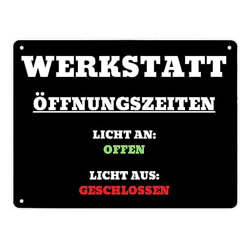 Werkstatt Öffnungszeiten Metallschild XL in 21x28 cm perfekt für Handwerker zum Geburtstag Arbeit Blechschild Mechaniker dekorativ von speecheese