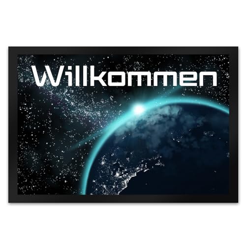 Willkommen im Weltall Fußmatte XL in 40x60 cm mit Weltraummotiv Fußabstreifer mit Planet im Universum als Geschenk für Weltraumfans die ihren Flur vor Verunreinigungen schützen von speecheese