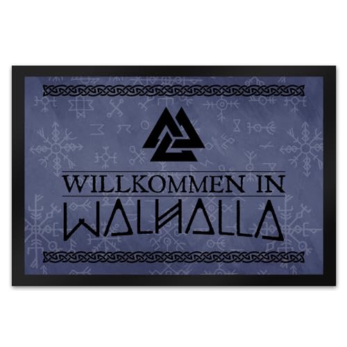 Willkommen in Walhalla Wikinger Fußmatte XL in 40x60 cm mit Runen und Knoten Motiven als Geschenk für echte Starke Nordmänner und Wikingerfans von speecheese