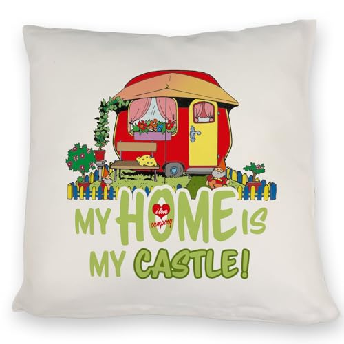 Wohnwagen Kissen mit Spruch My Home is My Castle! I Love Camping EIN dekoratives Kissen in bunten Farben für Dauercamper und Campingliebende die jedes Wochenende auf dem Wohnwagen Kissen mit Spruch My Home is My Castle! I Love Camping EIN dekoratives Kissen in bunten Farben für Dauercamper und Campingliebende die jedes Wochenende auf dem von speecheese