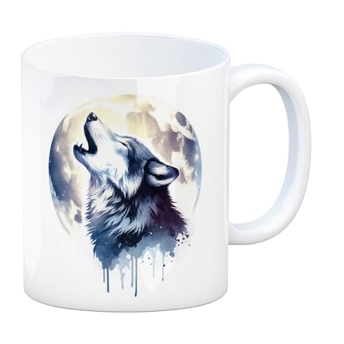 Wolf im Mondschein Kaffeebecher Heulender Wolf im Mondschein Kaffeebecher Nacht Natur Motiv Wildtier unter Himmel Dunkelheit Tasse Wolftasse von speecheese