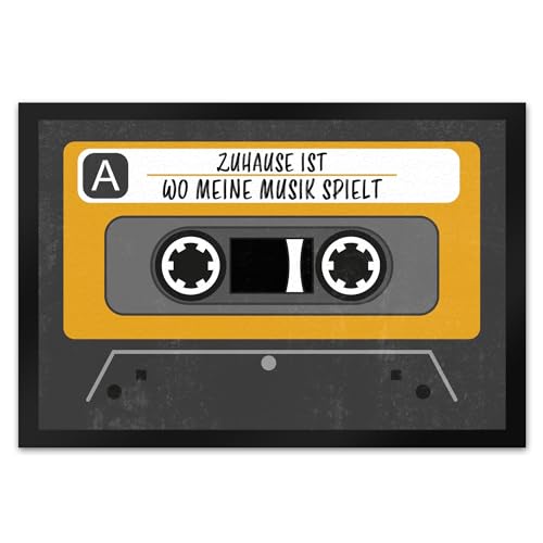 Zuhause ist wo Meine Musik spielt Fußmatte XL in 40x60 cm im trendigen Kassetten-Look Tapedeck Retro Mixtape Design Türmatte als Geschenk für Retro Nerds von speecheese