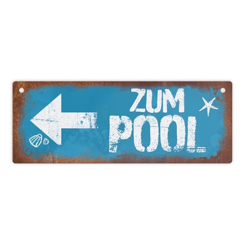 Zum Pool Pfeil links Metallschild in Rostoptik schönes Blechschild für den Pool als besondere Pooldekoration oder Geschenk für Poolbesitzer um die Richtung anzuzeigen von speecheese