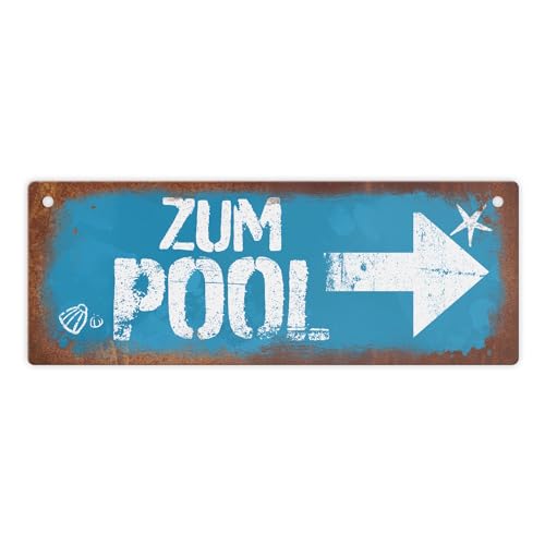 Zum Pool Pfeil rechts Metallschild in Rostoptik schönes Blechschild für den Pool als besondere Pooldekoration oder Geschenk für Poolbesitzer um die Richtung anzuzeigen von speecheese