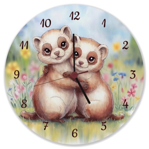 Zwei niedliche Frettchen auf Blumenwiese Wanduhr Aquarellillustration Flauschige Frettchen mit ausdrucksstarken Augen Zwei niedliche Frettchen auf Blumenwiese Wanduhr Aquarellillustration Flauschige Frettchen mit ausdrucksstarken Augen von speecheese