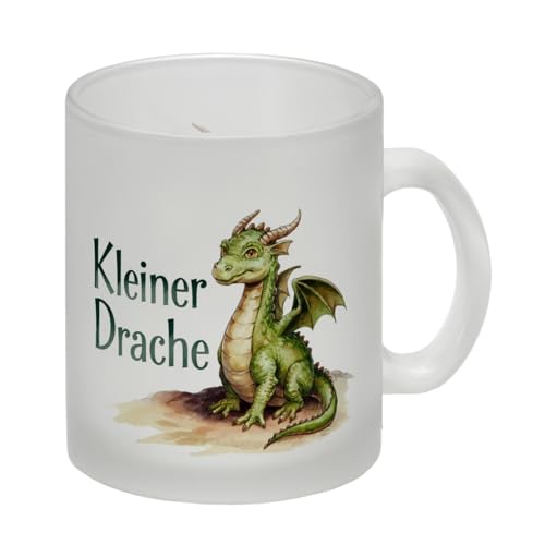 niedlicher grüner Drache - kleiner Drache Glas Tasse Besonders schöner Glas Tasse mit aquarellgemäldenem Drachenmotiv und grünen Schuppen auf Felsen von speecheese