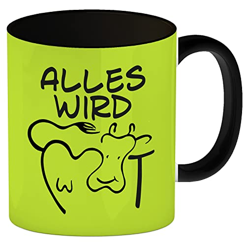 speecheese Alles wir KUHt Kaffeebecher Schwarz in grün zum Thema Bauernhof mit Kuh Motiv von speecheese