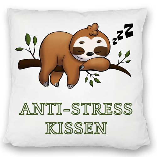 speecheese Anti-Stress Kissen satiniert mit schlafendem Faultier EIN bequemes DekoKissen satiniert für die Couch Faultier Stress Zitat Spruch Geburtstag Wiegenfest Christkind Muttertag Mutter von speecheese